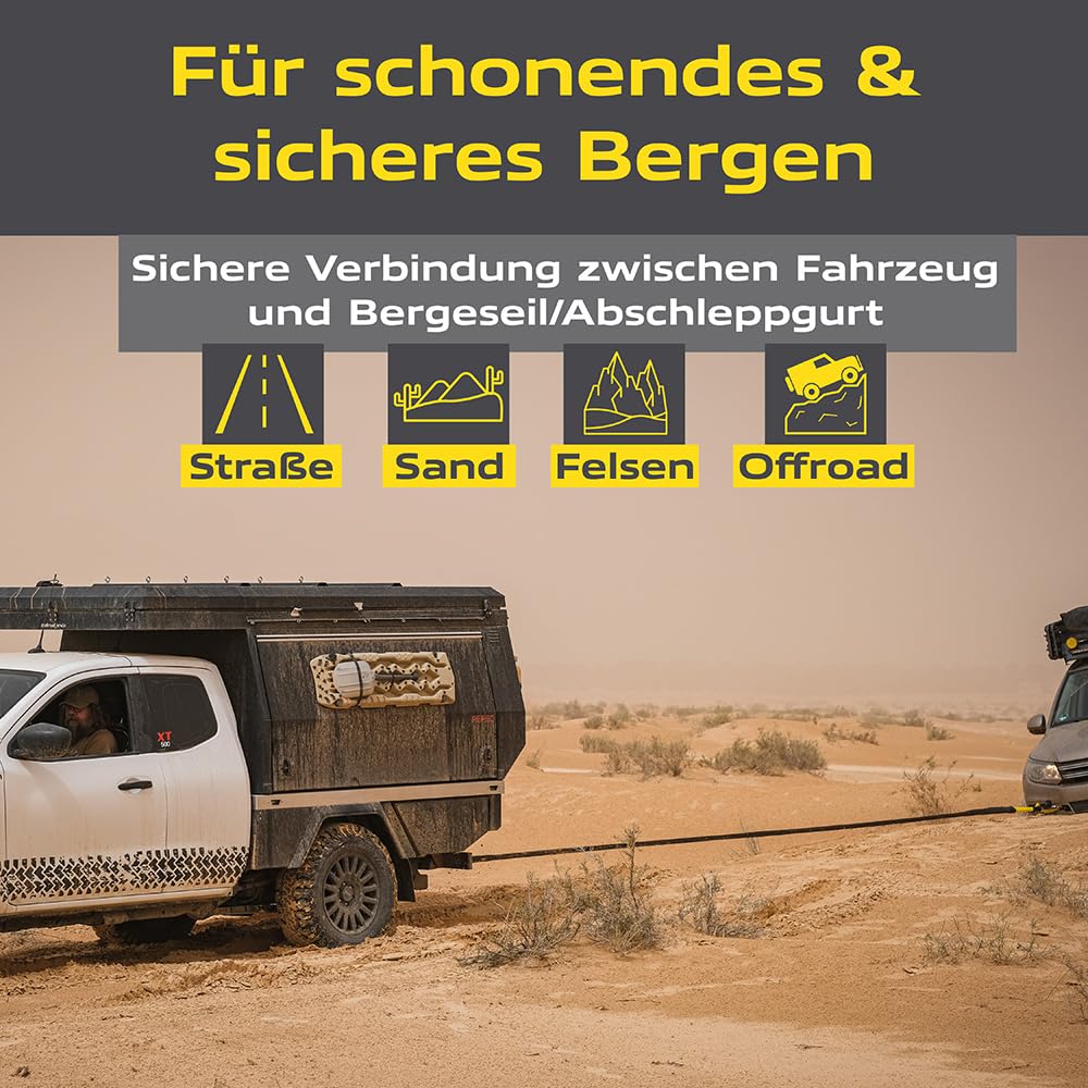 Horntools Softschäkel mit Aufscherschutz, mit robustem Schutzschlauch, Seildurchmesser 12 mm, Recovery Seil, Schäkel, für Offroad, Abschleppseil, leichte Karabiner-Schlinge (14 Tonnen WLL/Nutzlast)