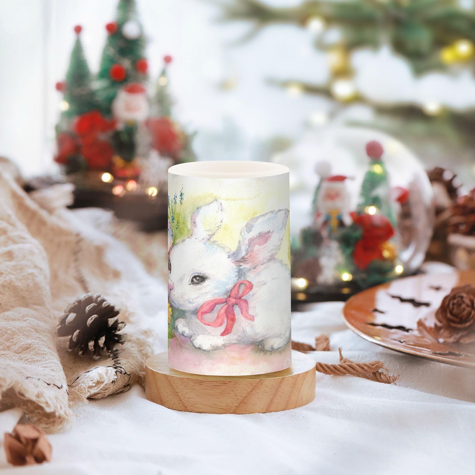 YETTASBIN Set Of 2 Flameless Easter Bunny Pillar Candles – Remote & Timer, Waterproof, Adjustable Brightness, LED, Medium 5.9 X 3 Inch