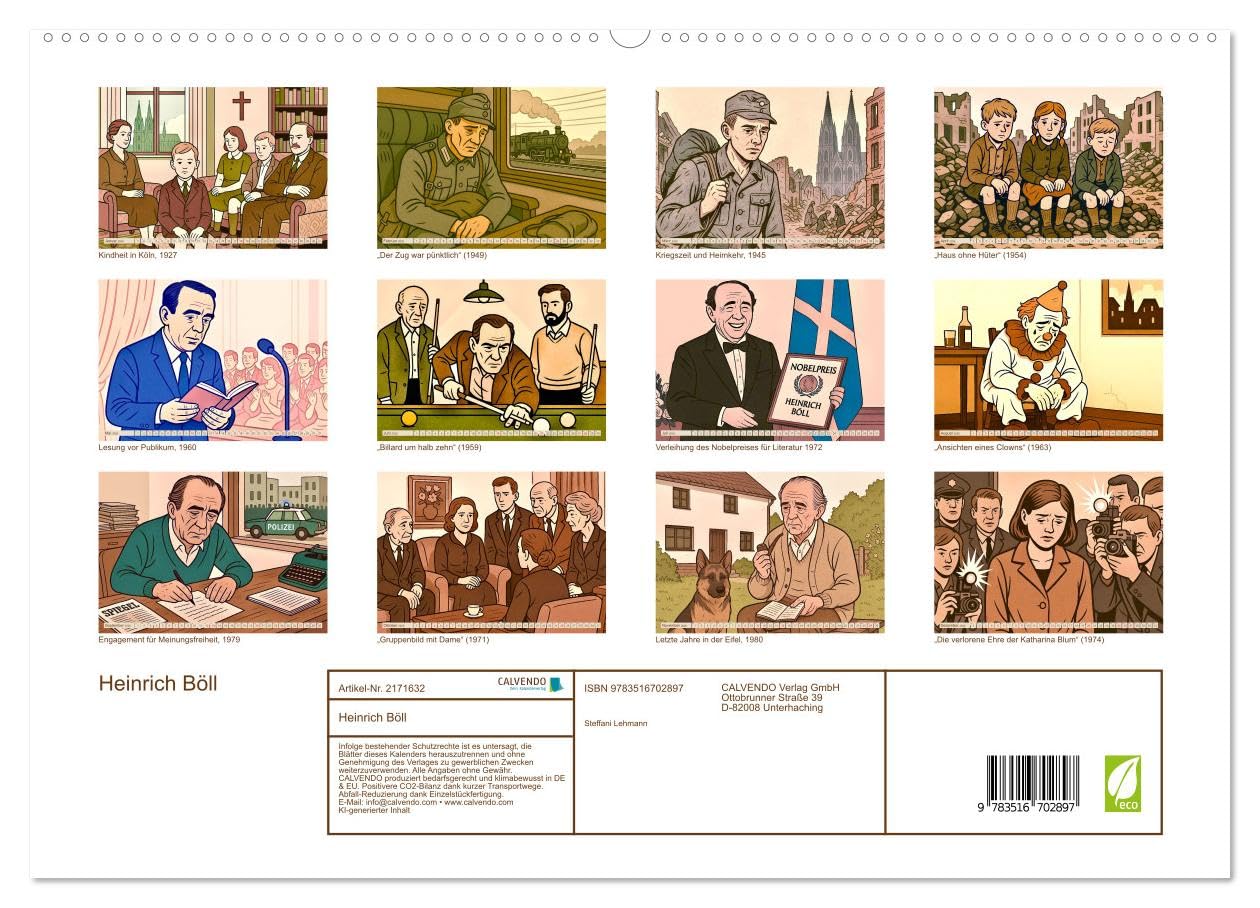 Heinrich Böll (hochwertiger Premium Wandkalender 2026 DIN A2 quer), Kunstdruck in Hochglanz: Hommage an einen Autor, der stets aktuell ist (CALVENDO Kunst)