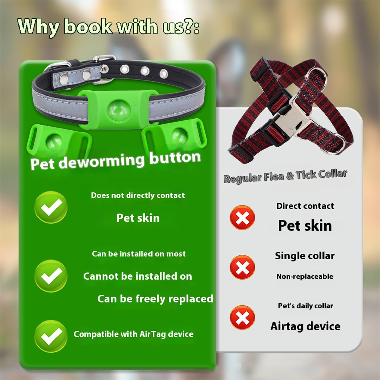 Collare Antiparassitario Naturale per Cani contro Pulci e Zecche, Ciondolo Repellente con 2 Capsule Sostituibili, Compatibile Air Tag, Regolabile, Senza Contatto Diretto con la Pelle (verde 2 PCS)