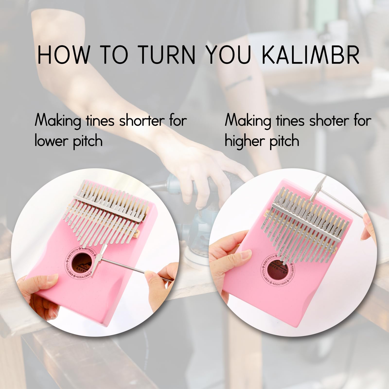 EASTROCK Kalimba 17-Keys Daumenklavier mit Lehrbuch Stimmhammer für Anfänger Kinder Erwachsene Rosa Mahagoni