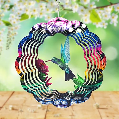 UOUDIO Molinillo de viento de acero inoxidable - 3D para interiores y exteriores, decoración de jardín, adornos para manualidades (colibrí)