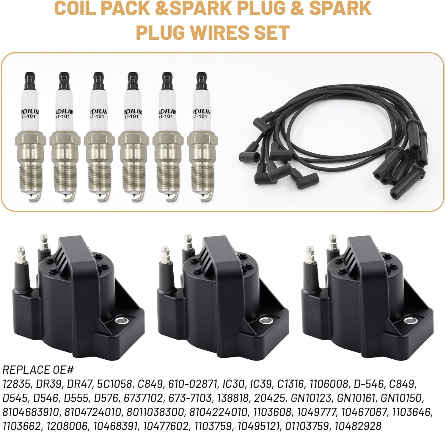 3 pcs DR39 Ignition Coils Sets 19418991 6pcs Iridium Spark Plugs & Wires Compatible with Chevrolet lmpala Monte APV Pontiac Bonneville Buick Lucerne Allure 1991-2009 3.8L Replace# C849 10472401