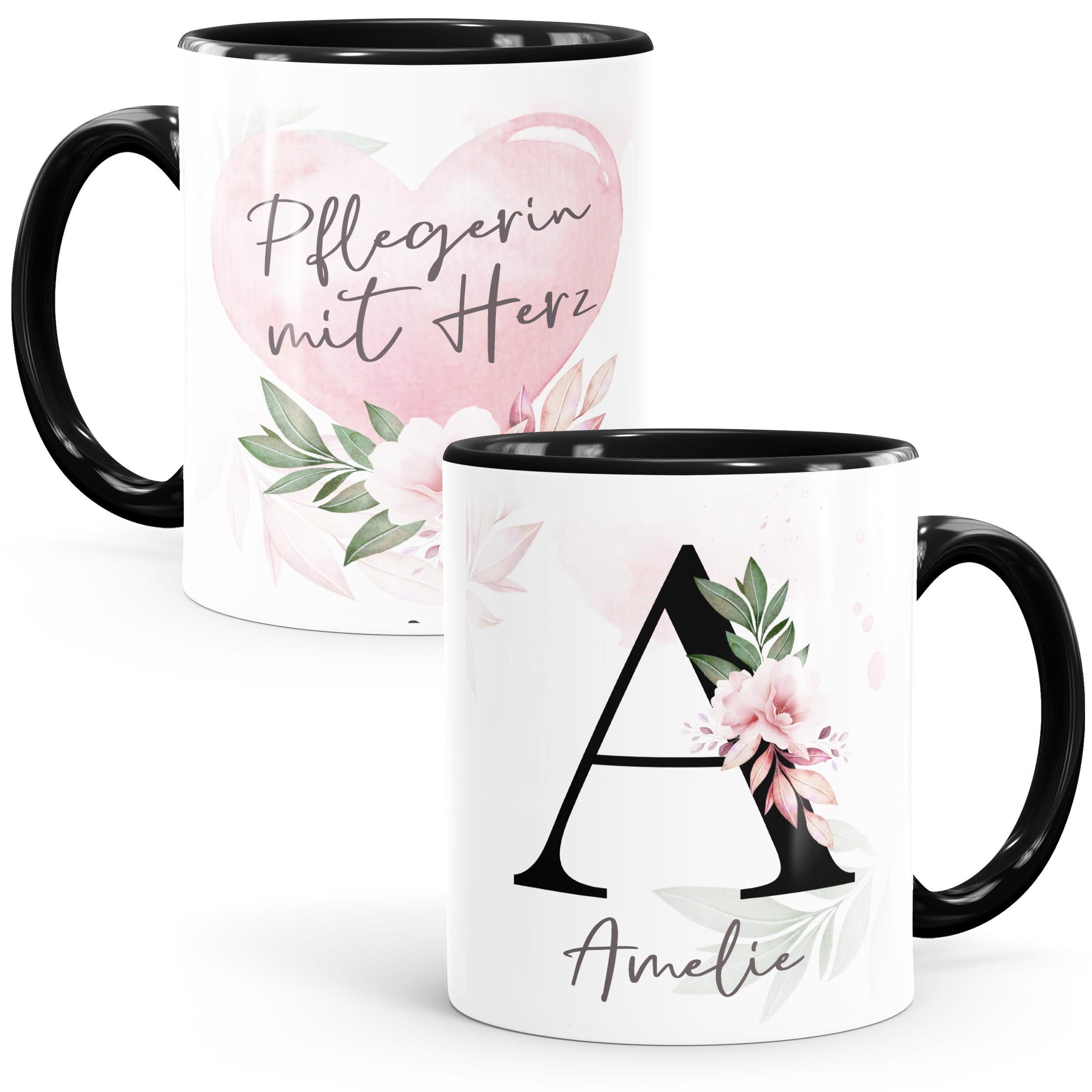 SpecialMe® Kaffee-Tasse mit Name und Spruch mit Herz Initiale Monogramm Dankeschön personalisierte Geschenke Inner-schwarz Keramik-Tasse