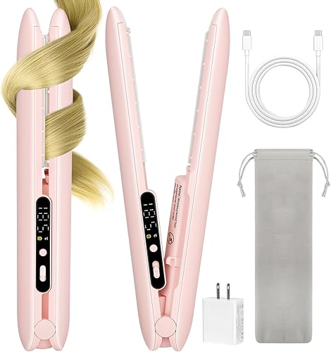 Plancha y rizador de pelo inalámbrico 2 en 1 con pantalla LCD, plancha plana portátil de 30 W para viajes, 3 ajustes de calor (293.0-365.0 °F) para