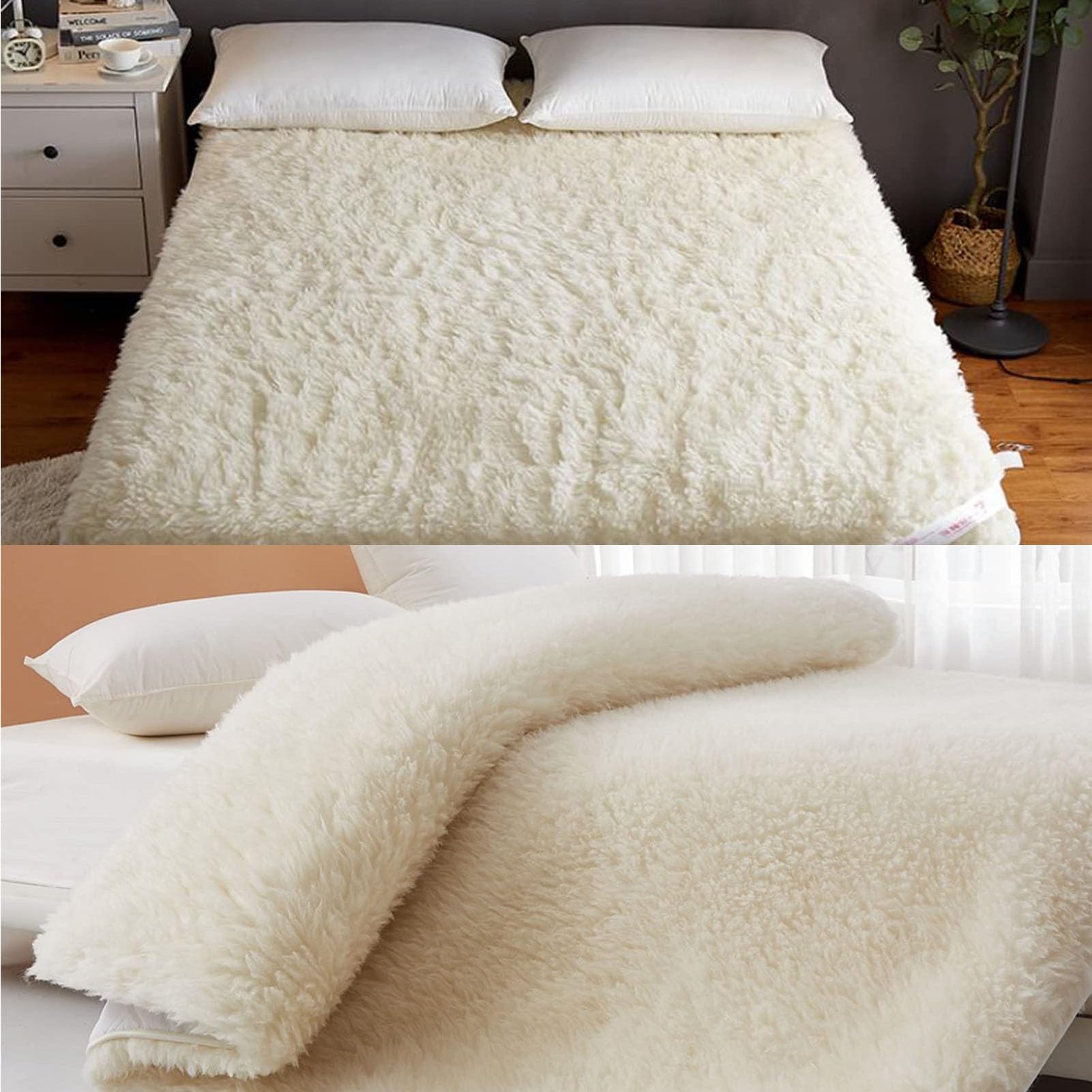 Cubrecolchón Reversible Lana de Cachemira, Sobrecolchón Muy Suave y Cómodo Topper Colchón Libera Presiones y Consigue Un Descanso Más Adaptable y Mullido Protector de Cama 90x200cm(35x79inch)
