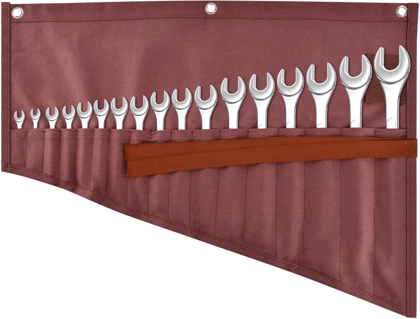EMVANV 16 Pockets Wrench Roll Organizer, Roll Up Tool Bag, Multi-Purpose Wrench Roll Pouch with Strap, Portable Pouch Storage for Craftsmen Handmade