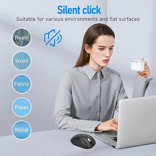Miniatura 4 de Ratón ergonómico inalámbrico Bluetooth y USB multidispositivo, clic silencioso, rueda de desplazamiento de 4 vías, DPI ajustable, mouse USB