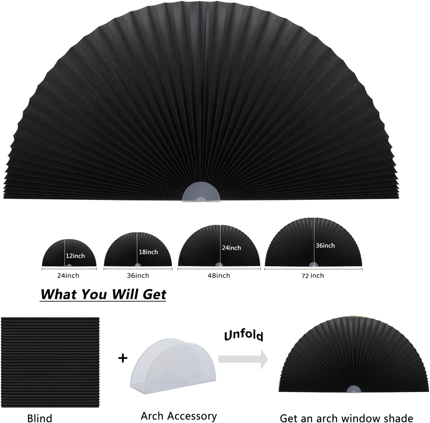 アーチ型ウィンドウシェード 半径18インチ 半円アーチ型 不織布 貼り付けサイズに合わせてカット 粘着式 光フィルタリング 半月型