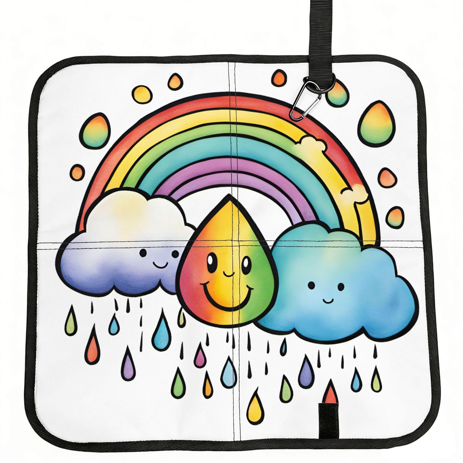 eeprty Rainbow Clouds Raindrop 1 Printed Portable Seat Cushion Strap, Foldable Pad for Stadium Bleachers Hiking Travel