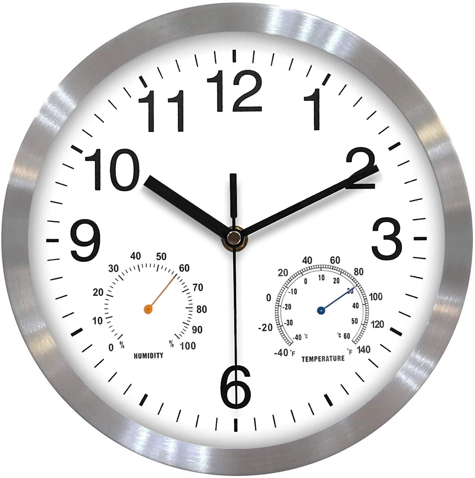 Fzy.bstim Non Ticking Silent Wall Clock Battery Operated,10 Inch Quality Quartz Analog Wall Clock with Thermometer and Hygrometer, Office/Living Room/Bathroom/Kitchen Clock,10 inch