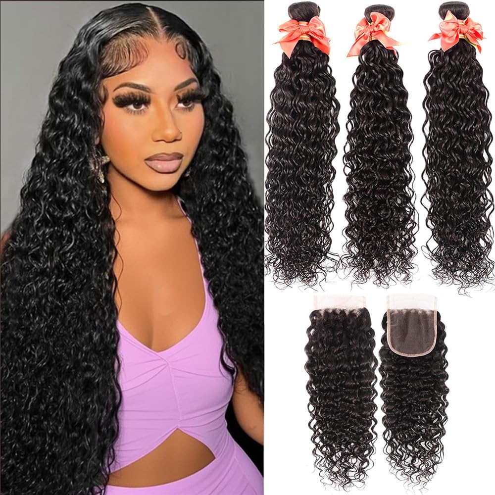 Amazon.com : Water Wave Bundles with Closure 12A Wet and  display picture 1