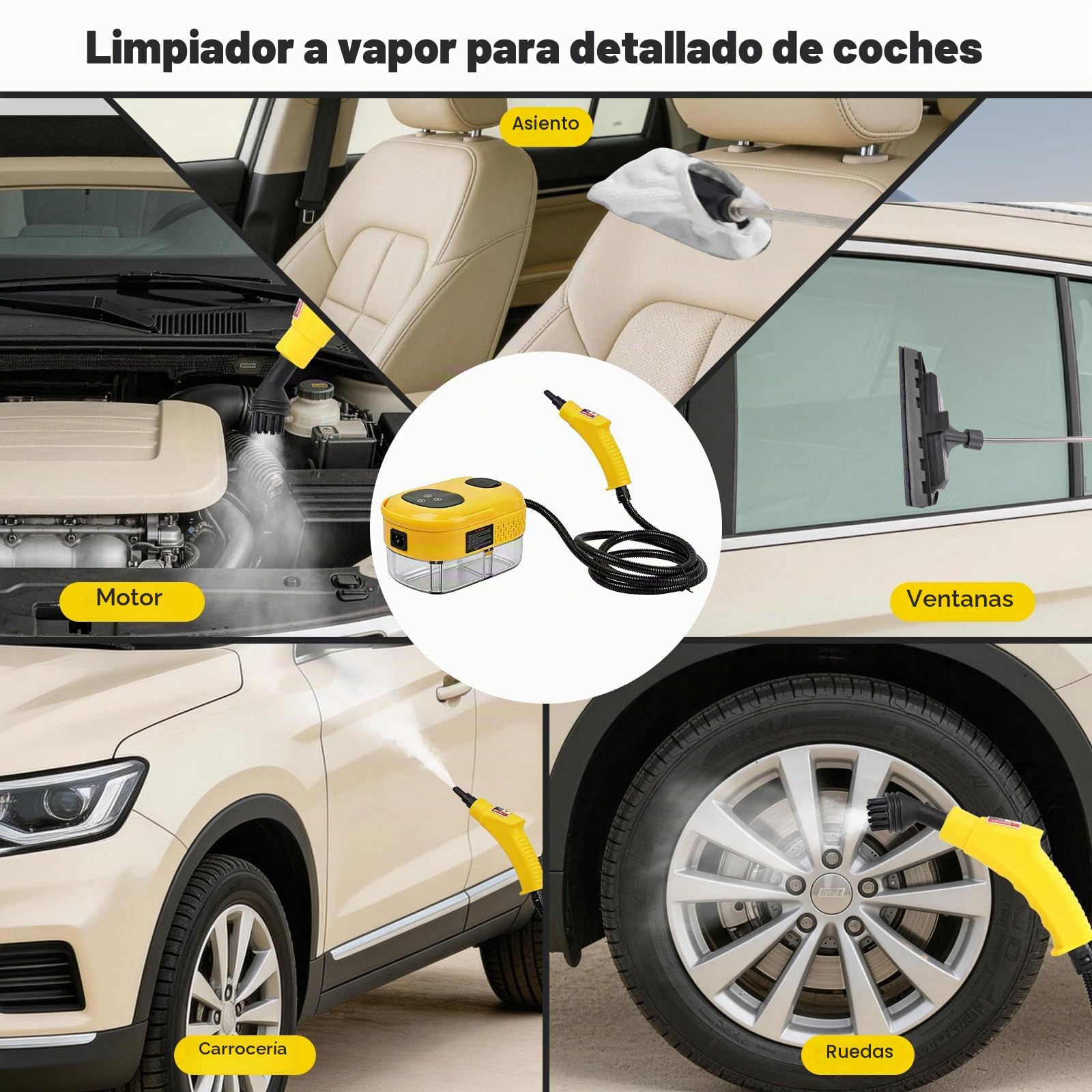 Vaporeta Limpieza Hogar Potente 2500W, 3 Bar, 6 Niveles,Depósito 1100ml, | Limpiador a Vapor de Mano 12 Accesorios,Vaporeta para Cocina Baño Sofá Coche