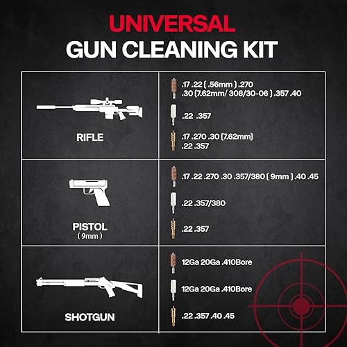 Miniatura 5 de Kit universal de limpieza de pistola, juego de limpieza de rifle con varillas de latón reforzado, mandíbulas de latón y puntas ranuradas