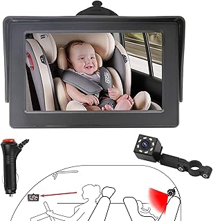 OBEST Videocamera Neonati Sedile Posteriore, Camera Baby Monitor HD con Visione Notturna Regolabile 360 °, Ampia Visuale a 150 °, Schermo 4.3