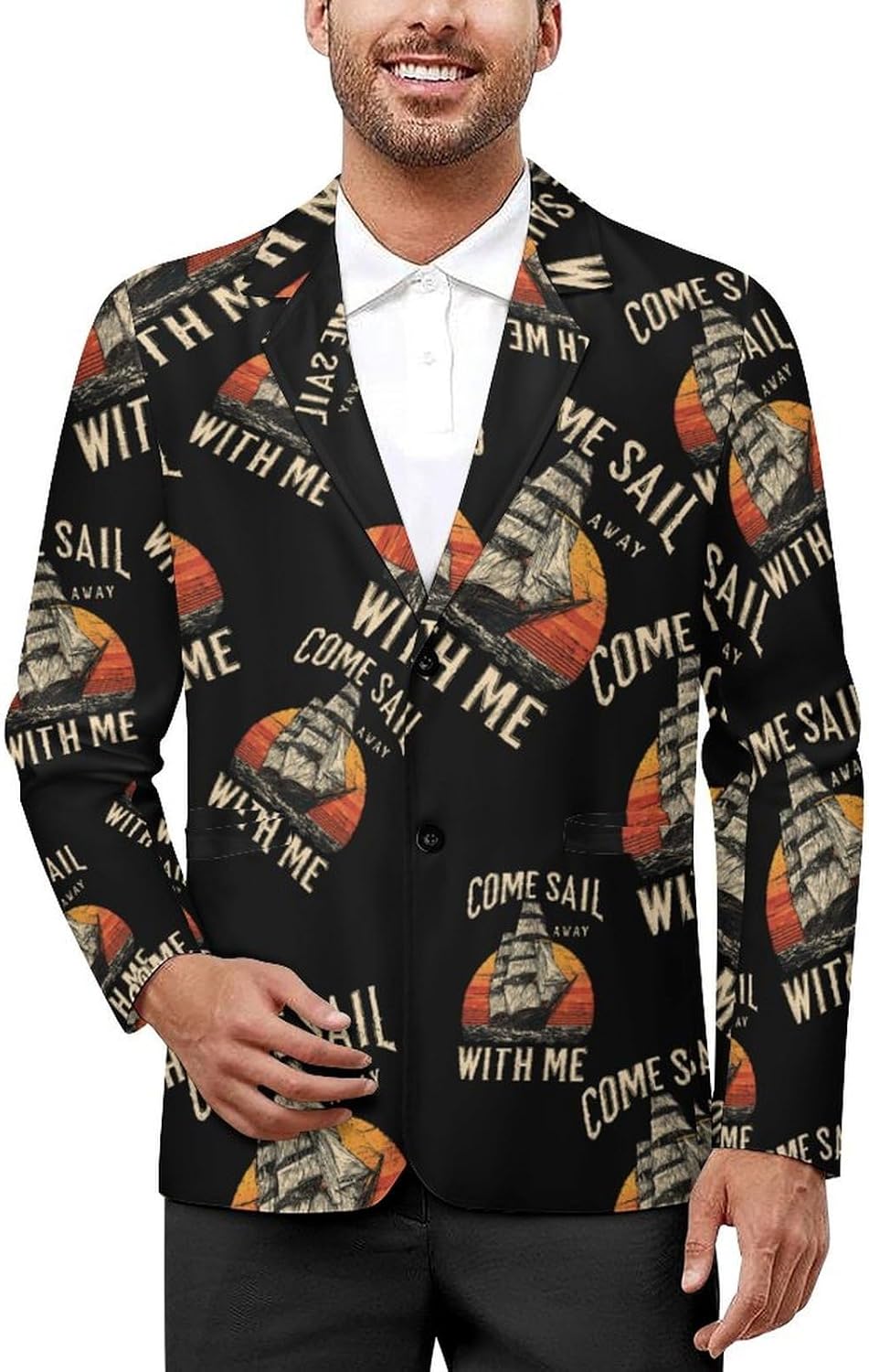 Sailing Boat Sailor Sail Mens Blazer Two Button Lightweight Sport Coats Suit Business Jacket