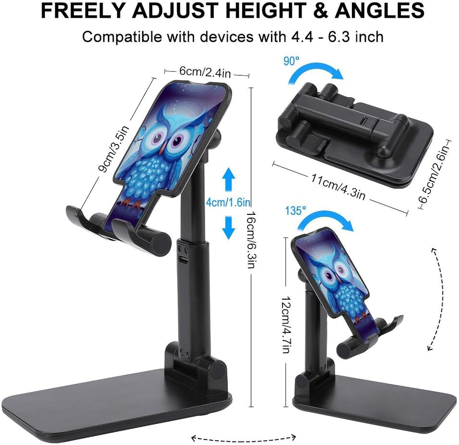 Blue Owl Foldable Phone Stand for Desk Taller Stand image 2