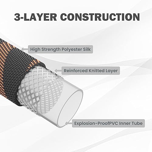 Miniatura 4 de Giraffe Tools Manguera de jardín de 50 pies, no expandible, ligera, flexible, para agua, 600 psi, con 9 funciones de pulverización, manguera