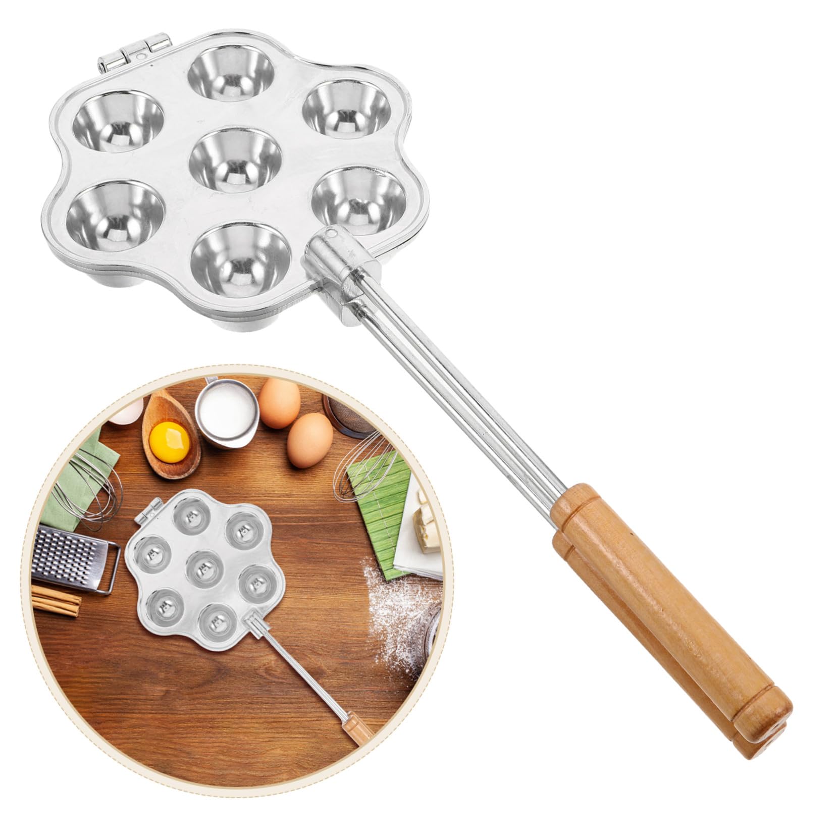 SHINEOFI Molde para Tartaletas de Huevo de 7 Orificios de Aluminio | Plata, Base Plana con Asa Integrada, Uso en Repostería y Celebraciones