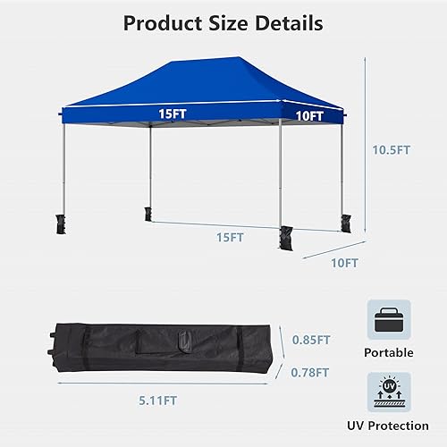 Miniatura 3 de Gazebo desplegable - Tienda de campaña portátil instantánea de 10 x 15 pies, refugio impermeable fácil de instalar con bolsa con ruedas, 4 bolsas de
