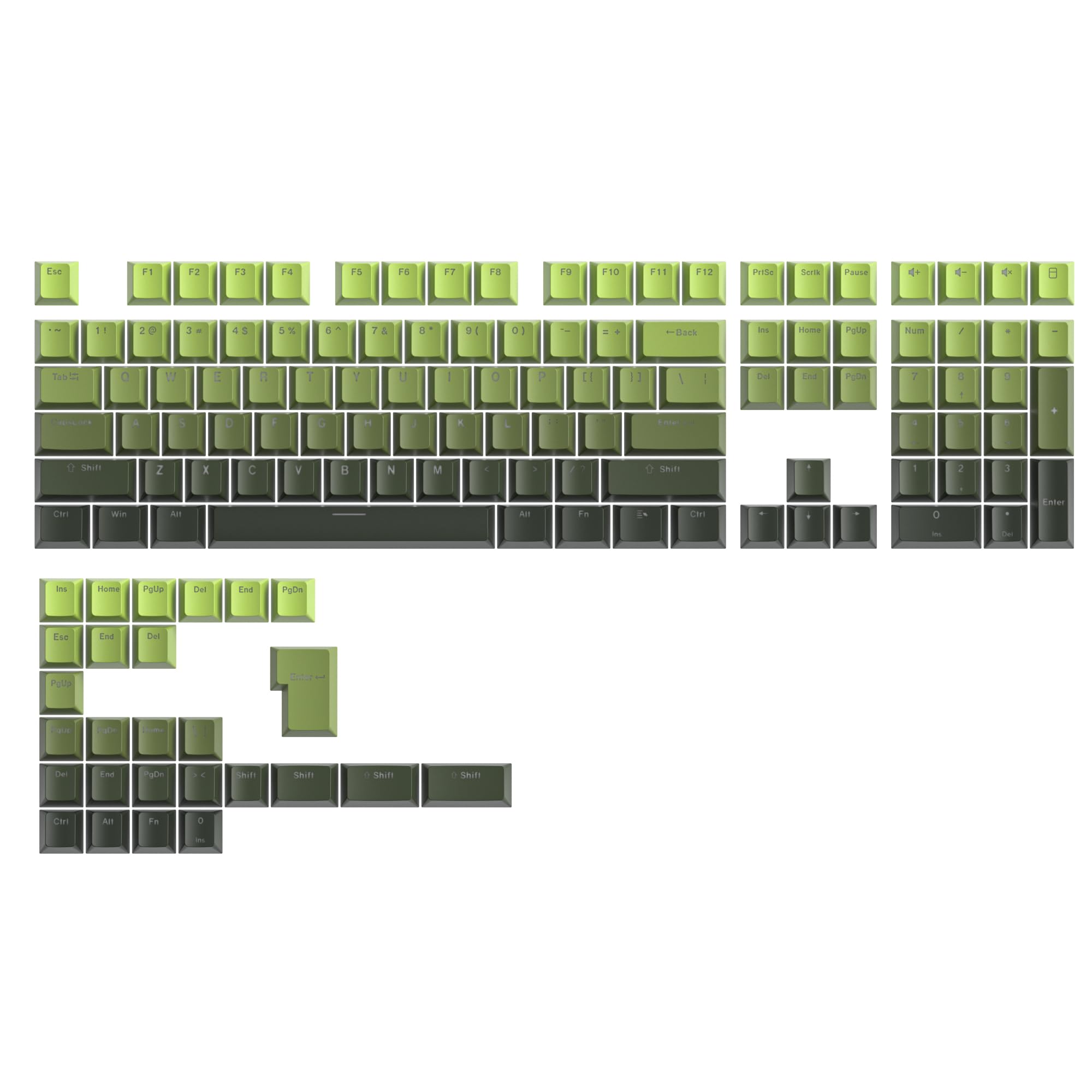 PBT Gradient Green Keycaps, Shine Through Cherry Profile Keycaps, Double Shot Custom Minimalist Style for MX Switched Mechanical Keyboard
