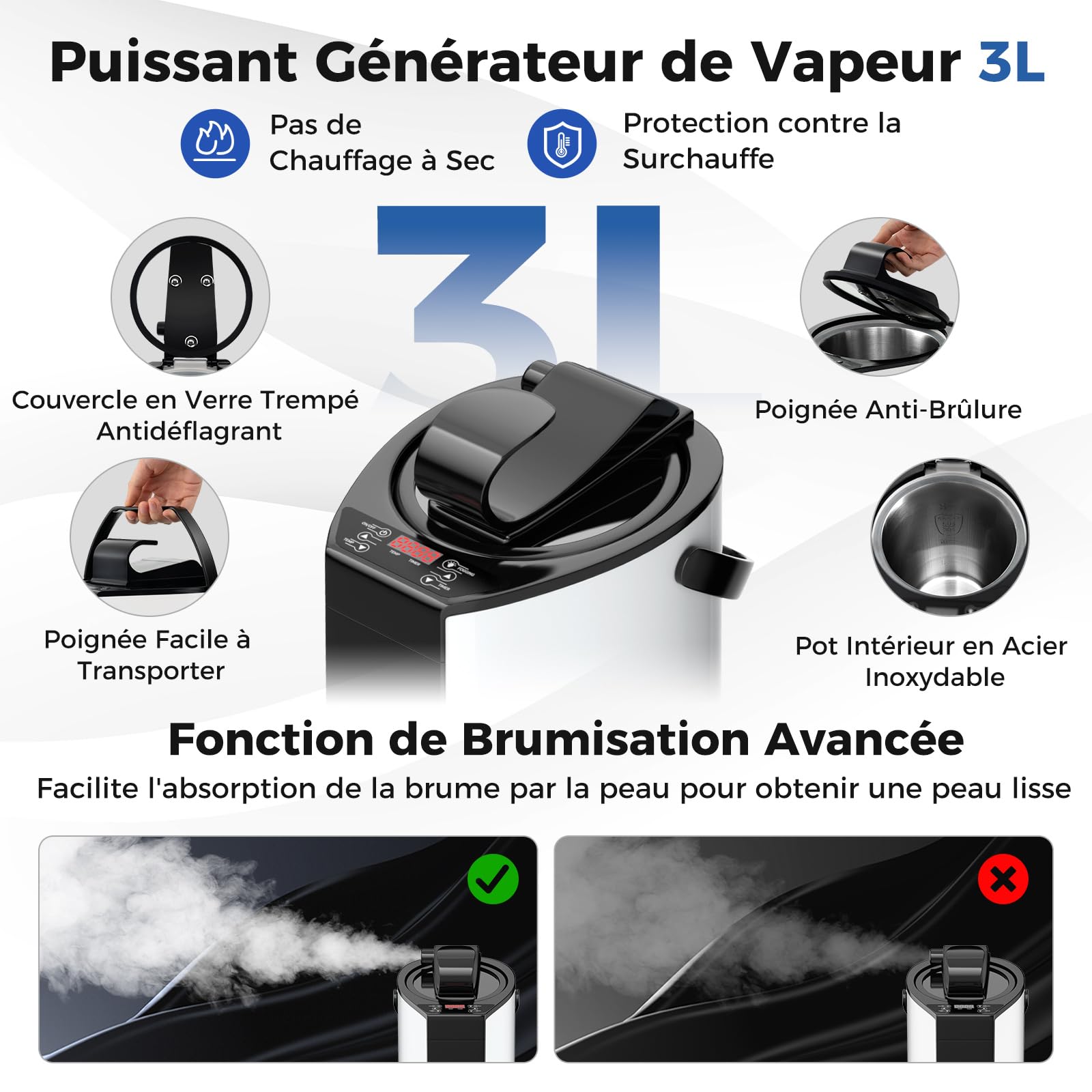 COSTWAY Sauna à Vapeur Portable 3L avec Chaise Pliable pour Tout le Corps, Tente de Sauna pour 1 Personne avec 9 Niveaux Température Masseur de Pieds Minuterie, pour Relaxation à la Maison (Noir)