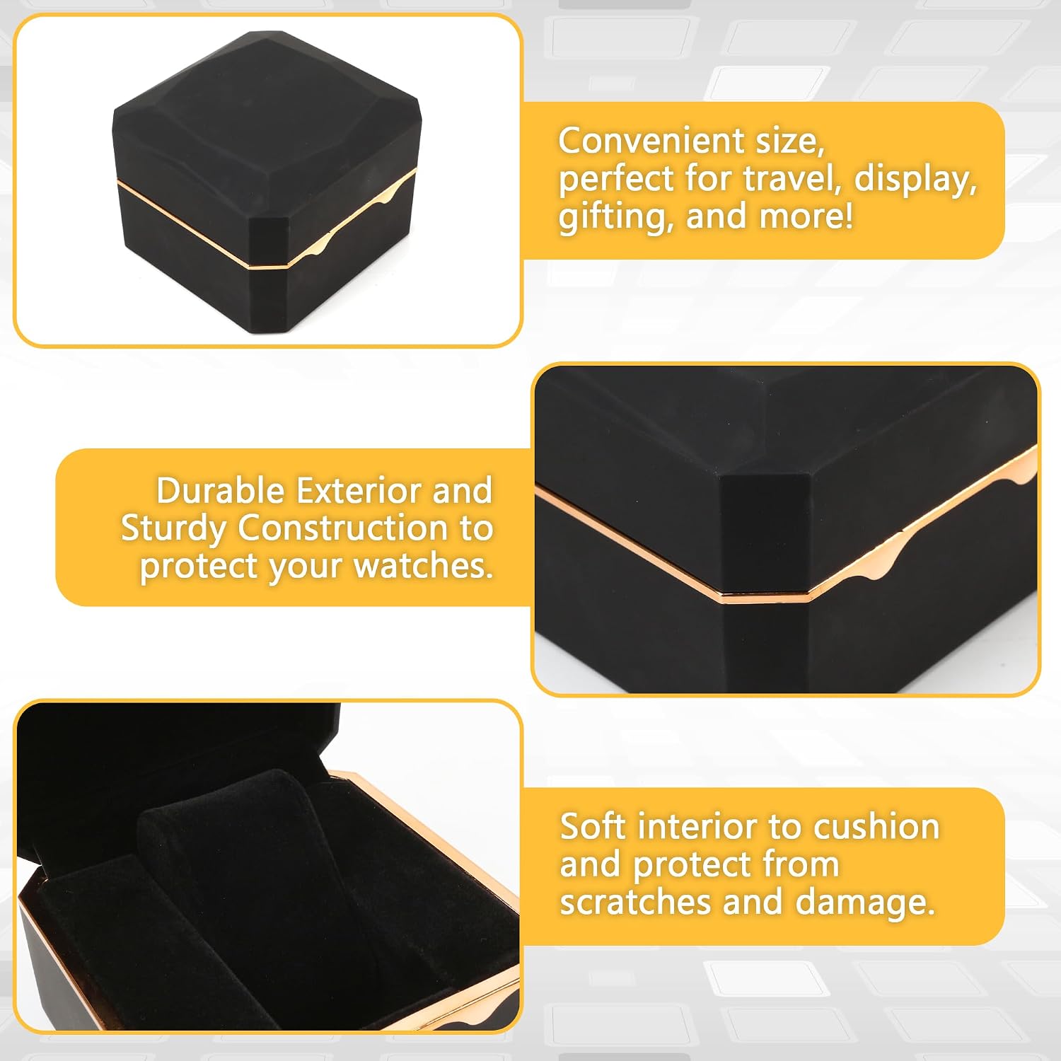 Lighted Watch Display Case – LED Single Watch Case, Jewelry Storage Holder with Removable Soft Pillow, Luxury Black Protective Box with Flannel Interior, Wristwatch Organizer Travel Gift for Men Women