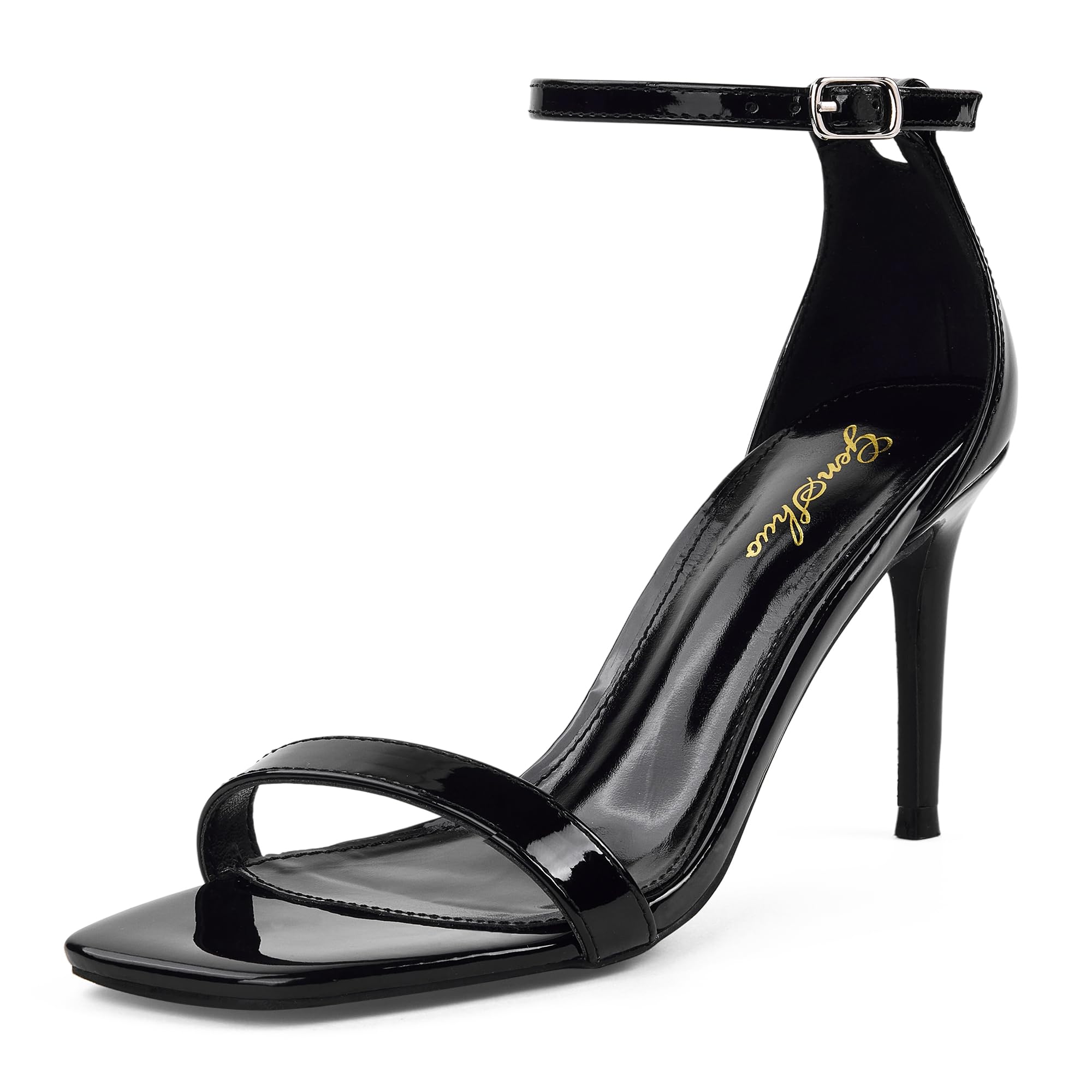 GENSHUO Women's Heeled Sandals Dressy Strappy Stiletto High Heels 3 Inch Square Open Toe Ankle Strap Buckle Sexy Prom Wedding Dress Shoes Ankle Wrap