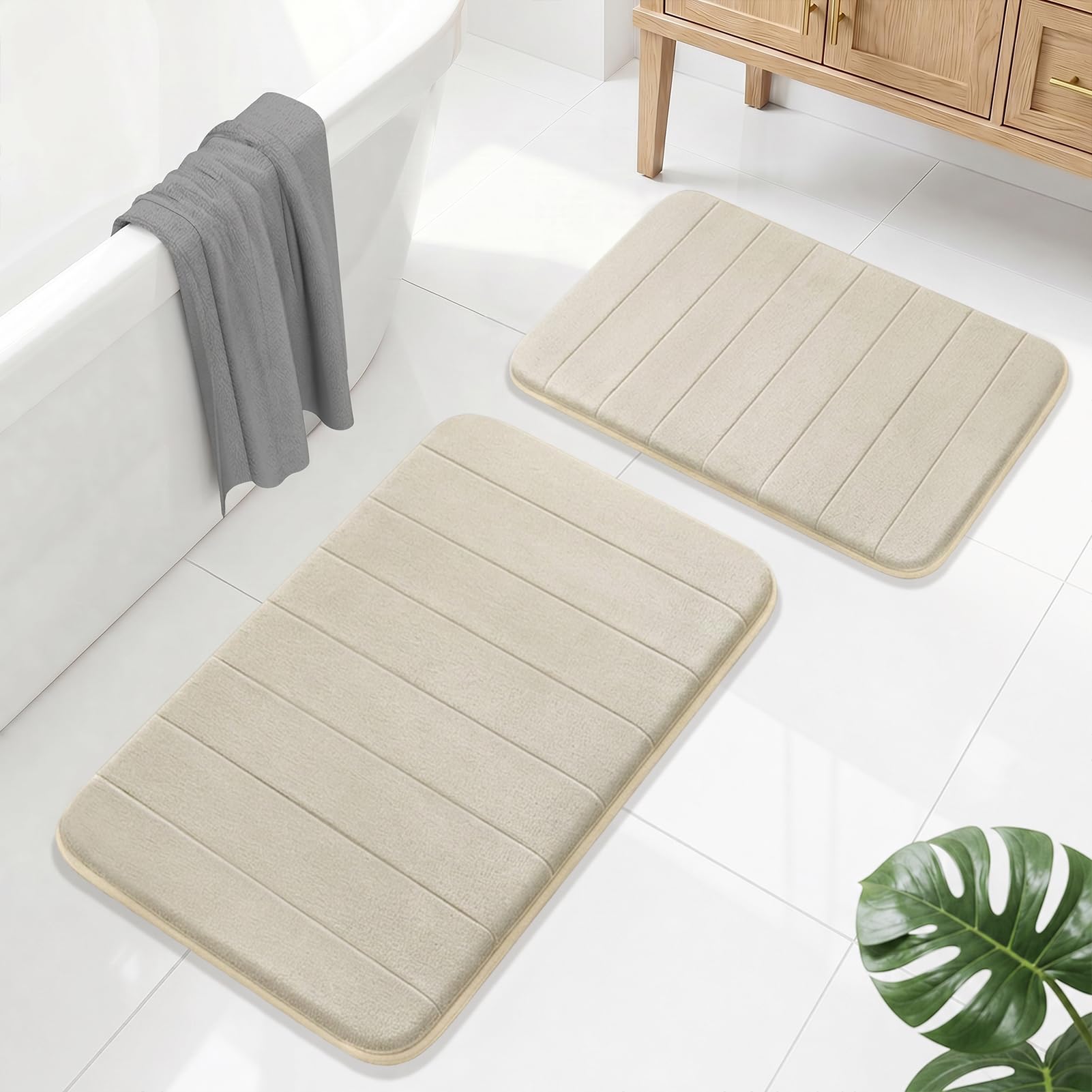 LUSCHEER Bathroom Mat Sets 2 Piece, Memory Foam Bath Mat, Camel