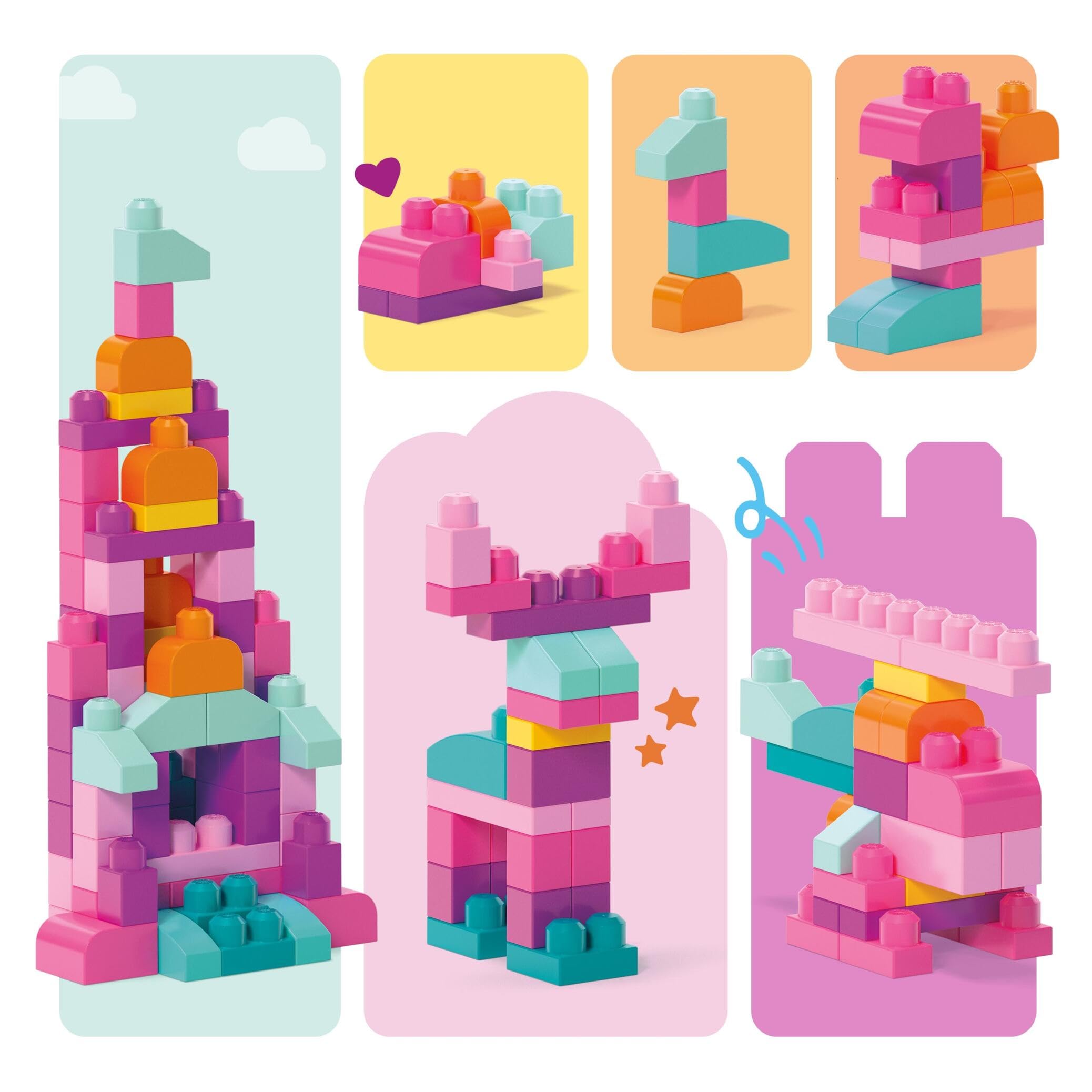 Mega Bloks - Juego de construcciones 80 piezas con bolsa ecológica rosa (Mattel DCH62)