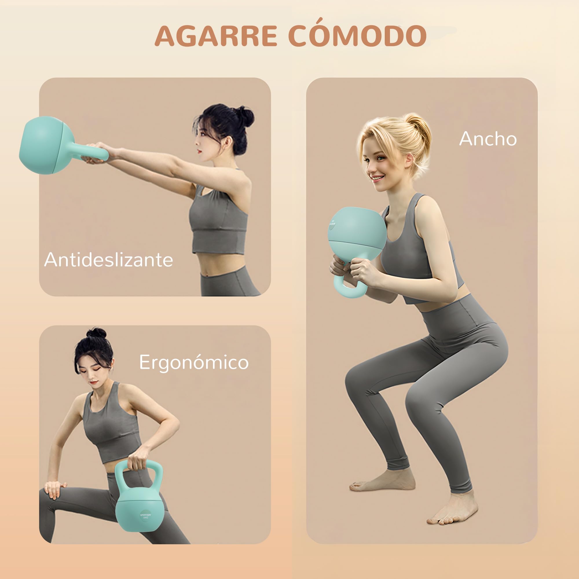 SPORTNOW Pesa Rusa 6/8/10 kg Soft Kettlebell Relleno de Arena Metálica y Mango Antideslizante para Entrenamiento Culturismo en Casa Gimnasio Verde