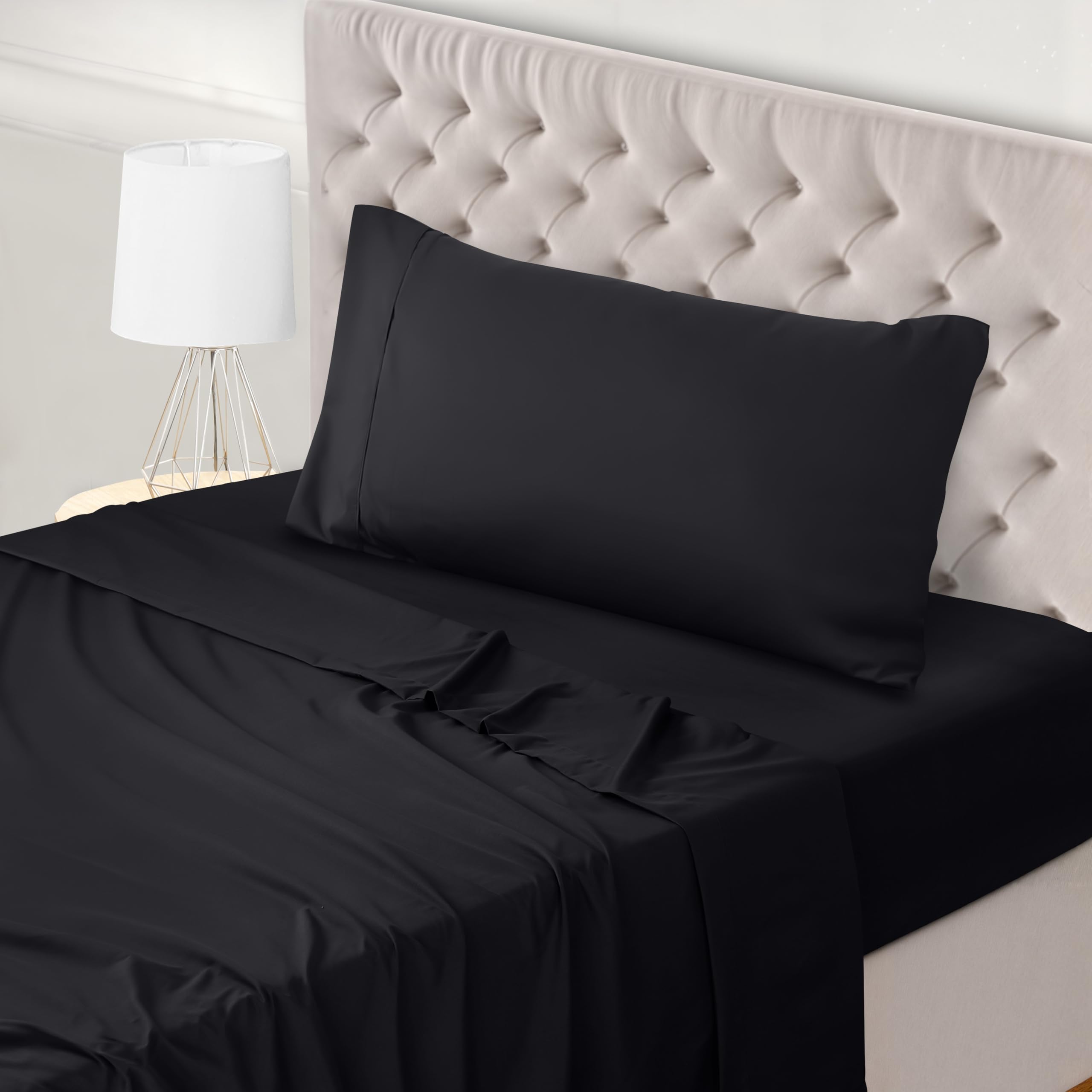 Utopia Bedding - Set Lenzuola Letto Singolo 3 Pezzi 90x190 cm - Spazzolata Poliestre di Microfibra - Oeko-Tex Certificato - Lenzuolo con Angoli, Lenzuolo Piatto e 1 Federa 50x75, Nero