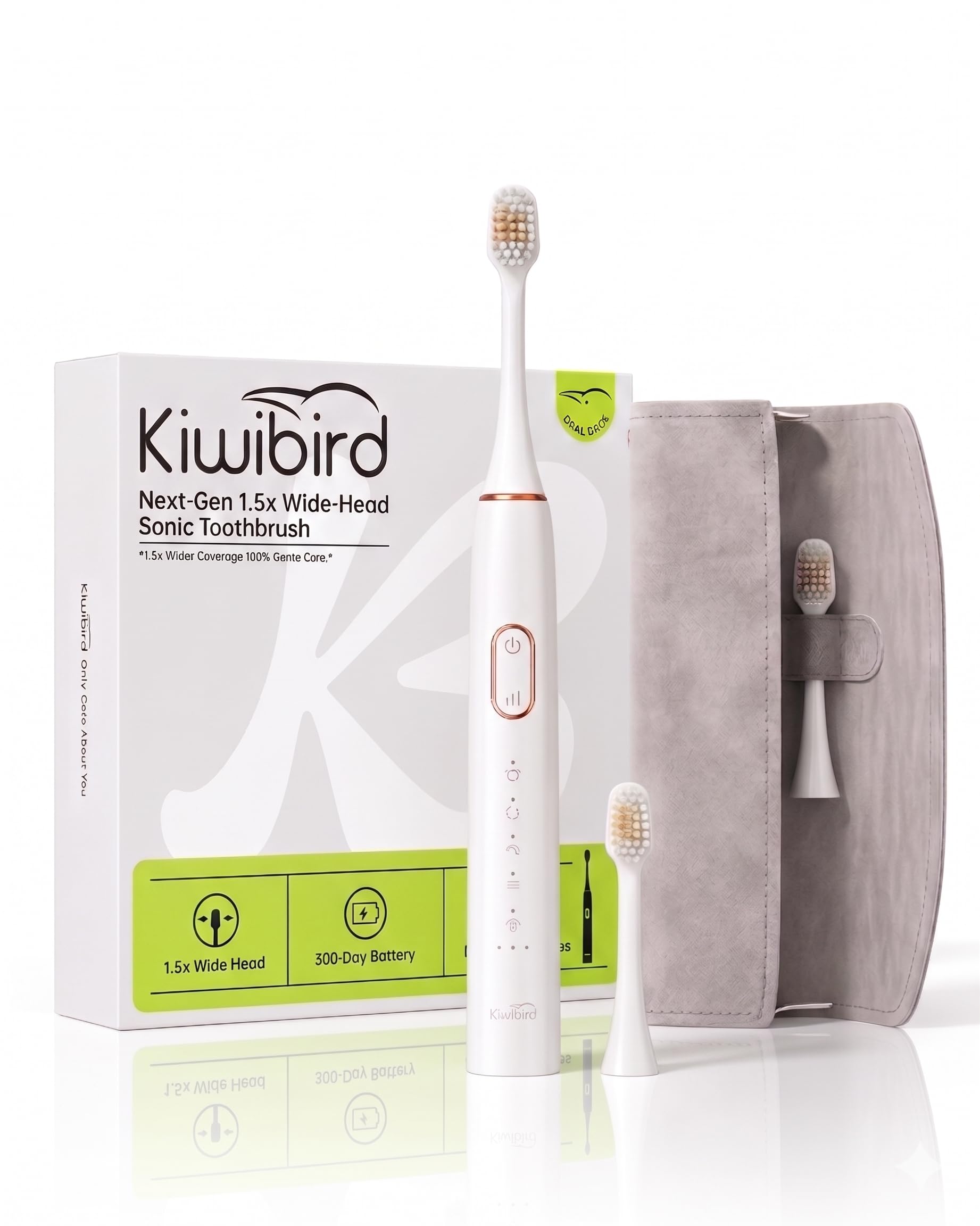KIWIBIRD K5 Sonic Electric Toothbrush, 1.5X Wider Brush Head for 50% Faster Cleaning, High-Efficiency Power Plaque Removal, 180-Day Battery, 5 Modes & 3 Intensities (White)-image-11