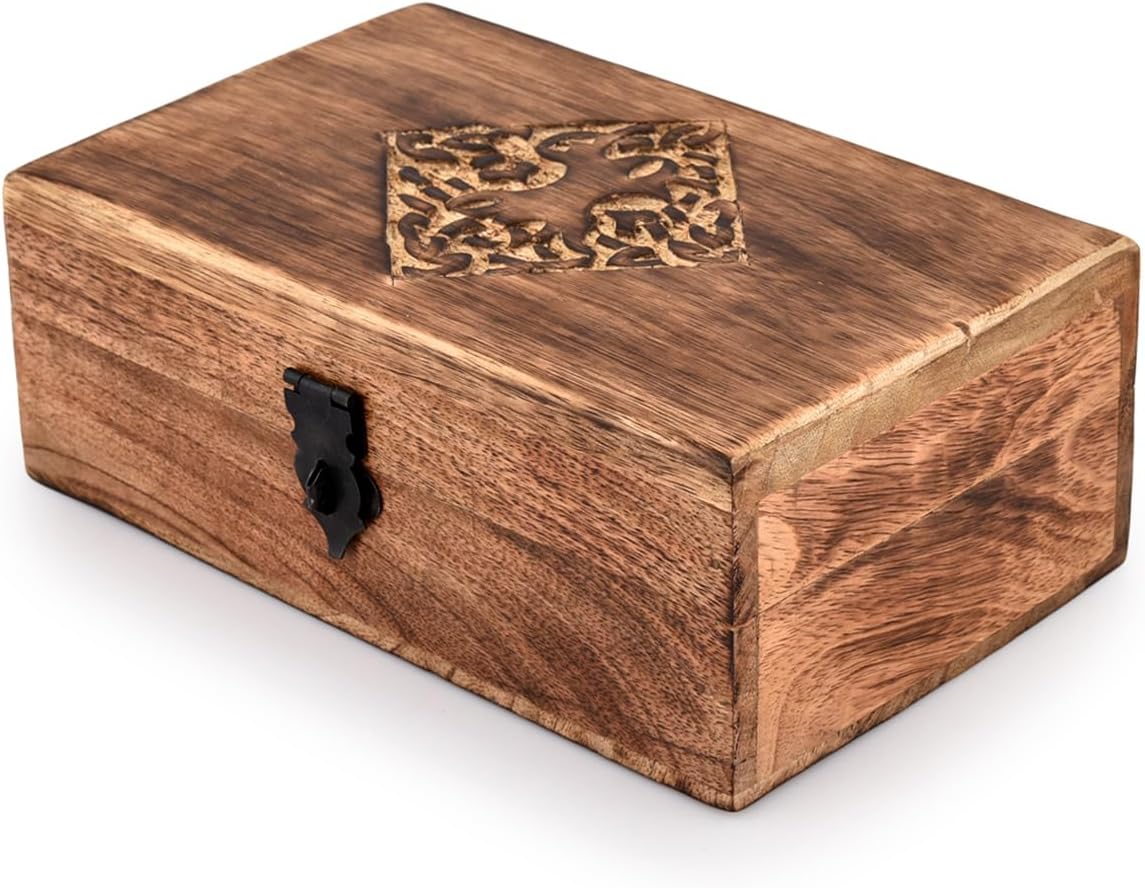 NIRMAN Handmade Wooden Jewellery Trinket Box Keepsake Storage Organizer with Hand Carved Celtic Design