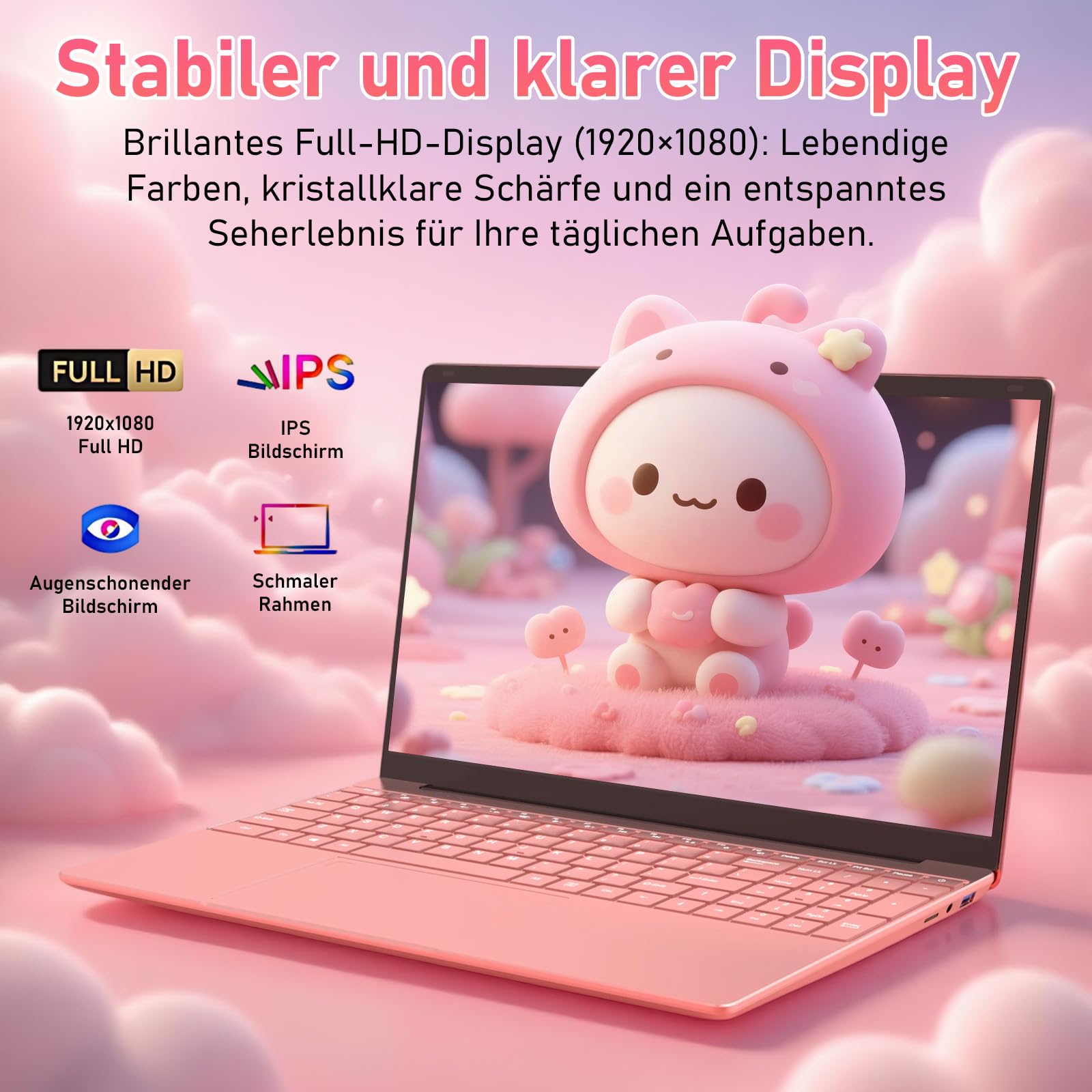 Notebook 15,6 Zoll FHD IPS in Roségold, schlankes Laptop für Office & Studium mit Fingerabdruck, beleuchteter Tastatur, 8GB DDR4 RAM, 256GB PCIe SSD, 5G WLAN, Bluetooth 4.2