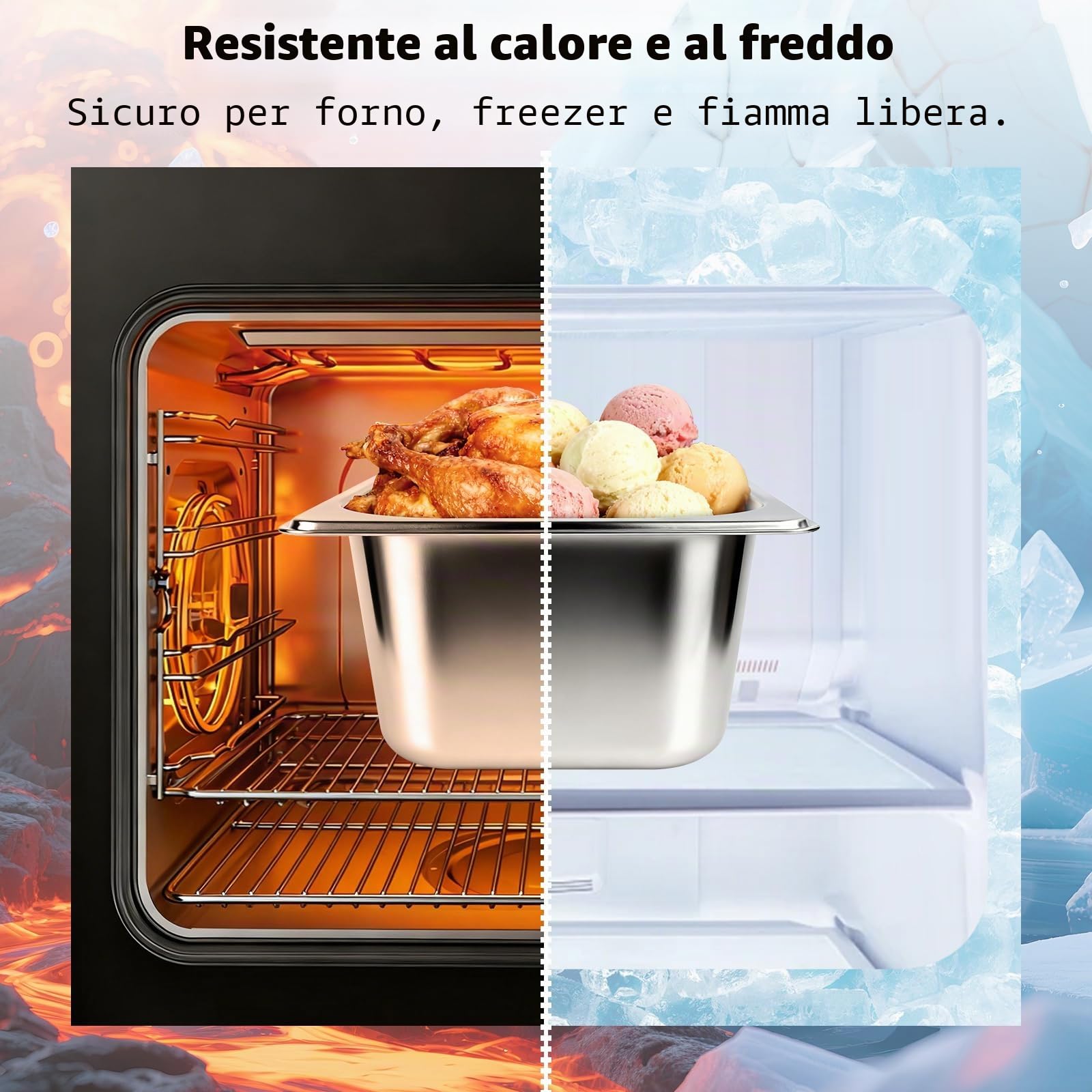 Contenitore GN 1/6, Set da 6 Vasche GN 1/6 in Acciaio Inox | Vaschette Inox da 10 cm di Profondità con Coperchio, Contenitori Gastro Impilabili, Bacinelle per Bagnomaria e Conservazione