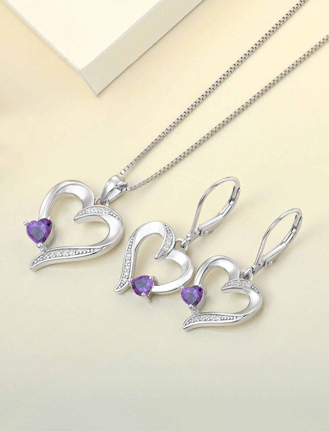 YL Heart Necklace 925 Sterling Silver Love Heart Pendant Birthstone Jewelry for Women - Image 5