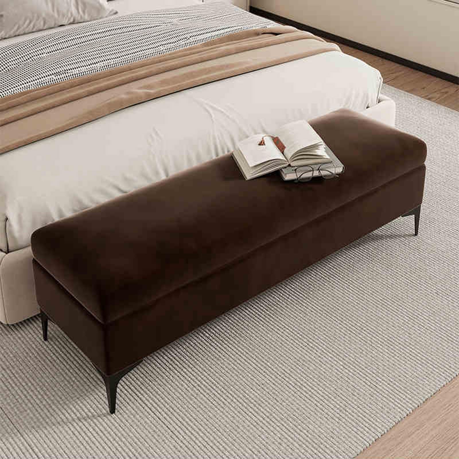 Banc coffre ottoman velours marron : rangez et décorez votre entrée encombrée de 80cm