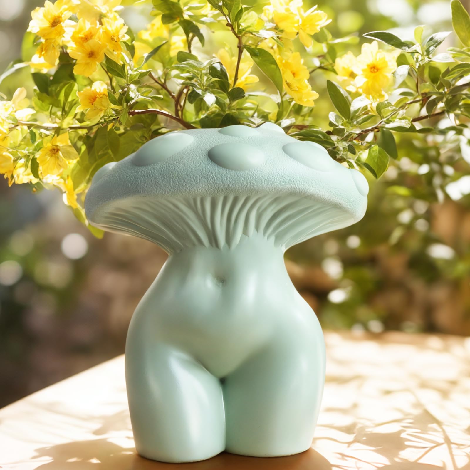 GUGUGO 10 Inch Mushroom Female Body Vase for Decor, Quirky Unique Cute and Funny Boho Mushroom Decor for Home and Bathroom, Butt Vase for Flower, Modern Home Aesthetics for Decorating, Sage Green