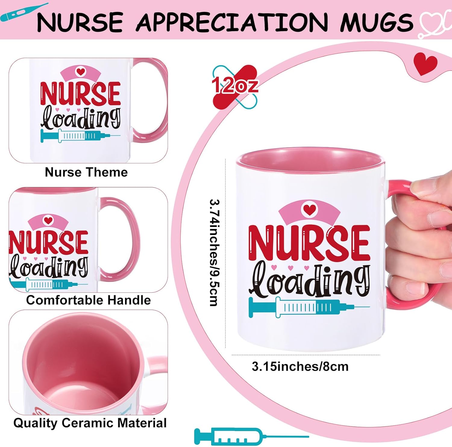 Baderke 6 Set Employee Appreciation Gifts Include Thank You Staff Mug Gift Set 12 oz Appreciation Mugs Inspirational Pens Tags for Employee Staff Team Group (Pink Blue,Nurse-1) - Image 2