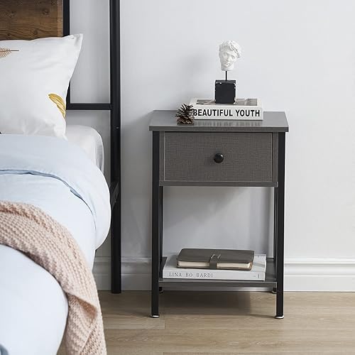 Miniatura 18 de VECELO Mesa auxiliar moderna, estante de almacenamiento para mesita de noche con cajón para sala de estar, dormitorio, sala de estar blanco