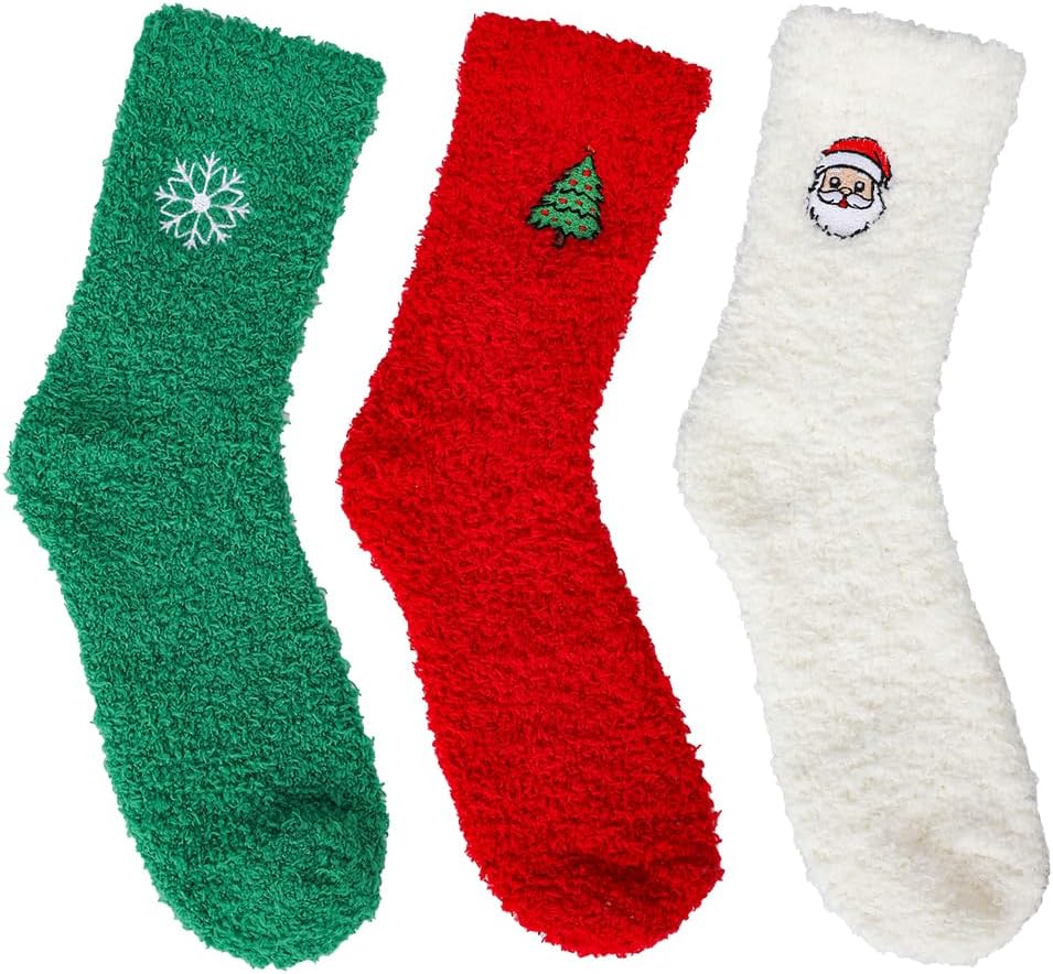 3 Pairs Christmas Fuzzy Warm Fluffy Winter Socks for Adults, Coral Fleece Cozy Holiday Present Socks with Gift Package - Image 9
