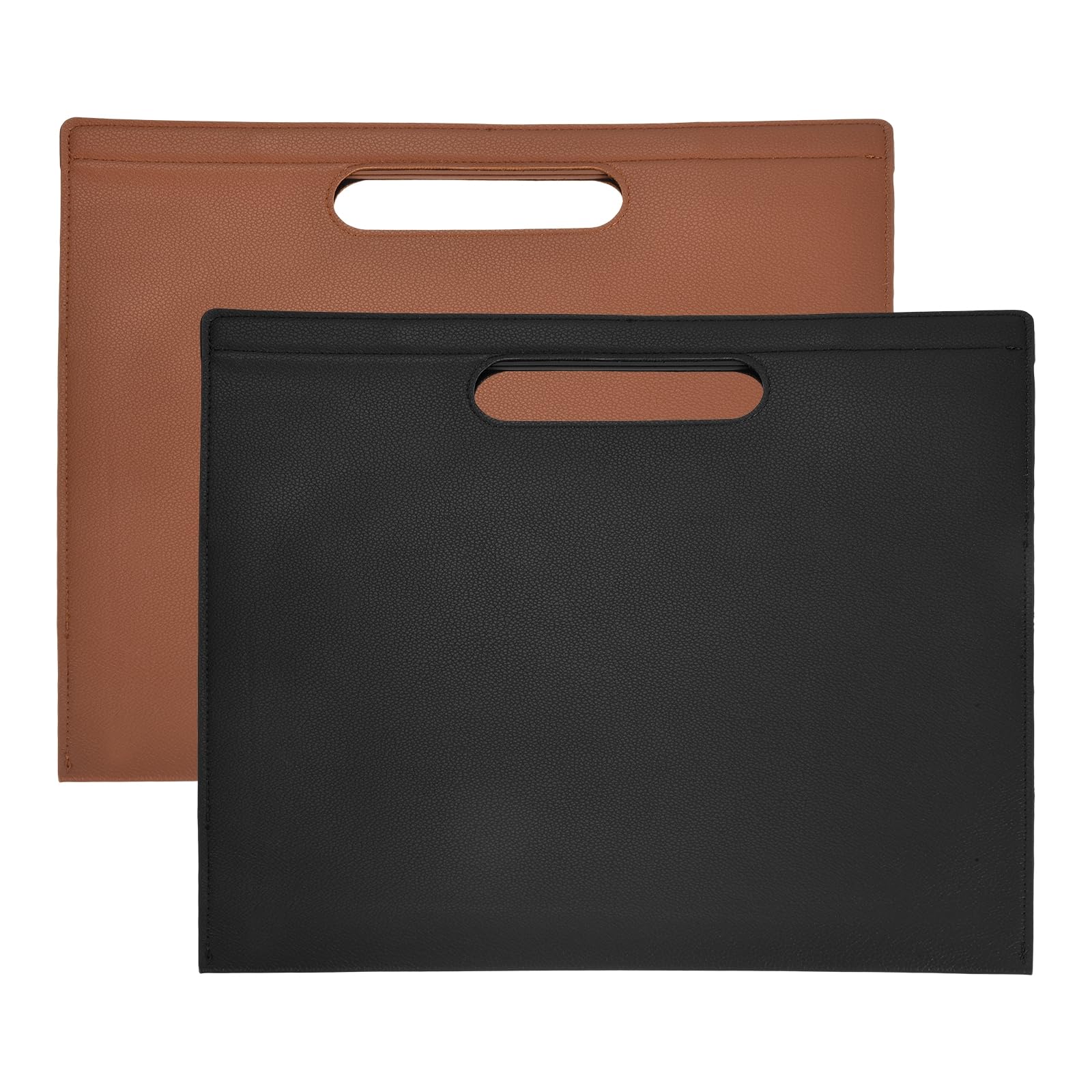 PATIKIL 2Pcs PU Leather A4 File Folder, 13.3x12.6 Waterproof Document Organizer Textured Portfolio Folder Case Portable Briefcase Carrier with Magnetic Closure for Office, Brown, Black