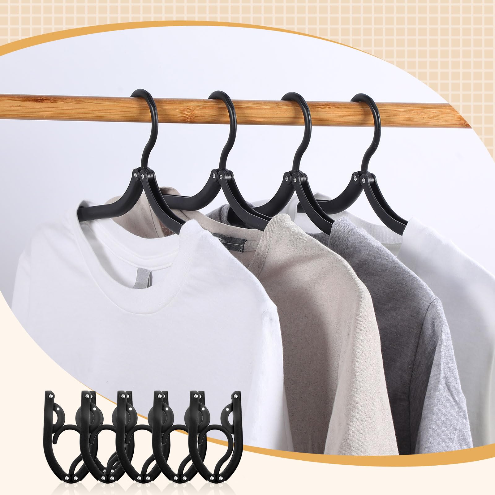 40 Stück faltbare Reise-Kleiderbügel, Kunststoff, faltbar, bunt, tragbare Kleiderbügel für Reisezubehör, Schlafsaal, Schule, Hotel, Frauen, Wäschemantel, Tasche zum Trocknen (schwarz)