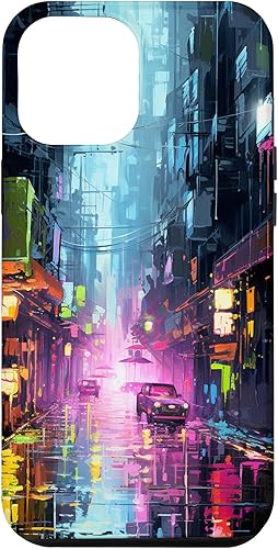 Funda futurista para iPhone 13 Pro Max Rainy Cyberpunk Alley Lights