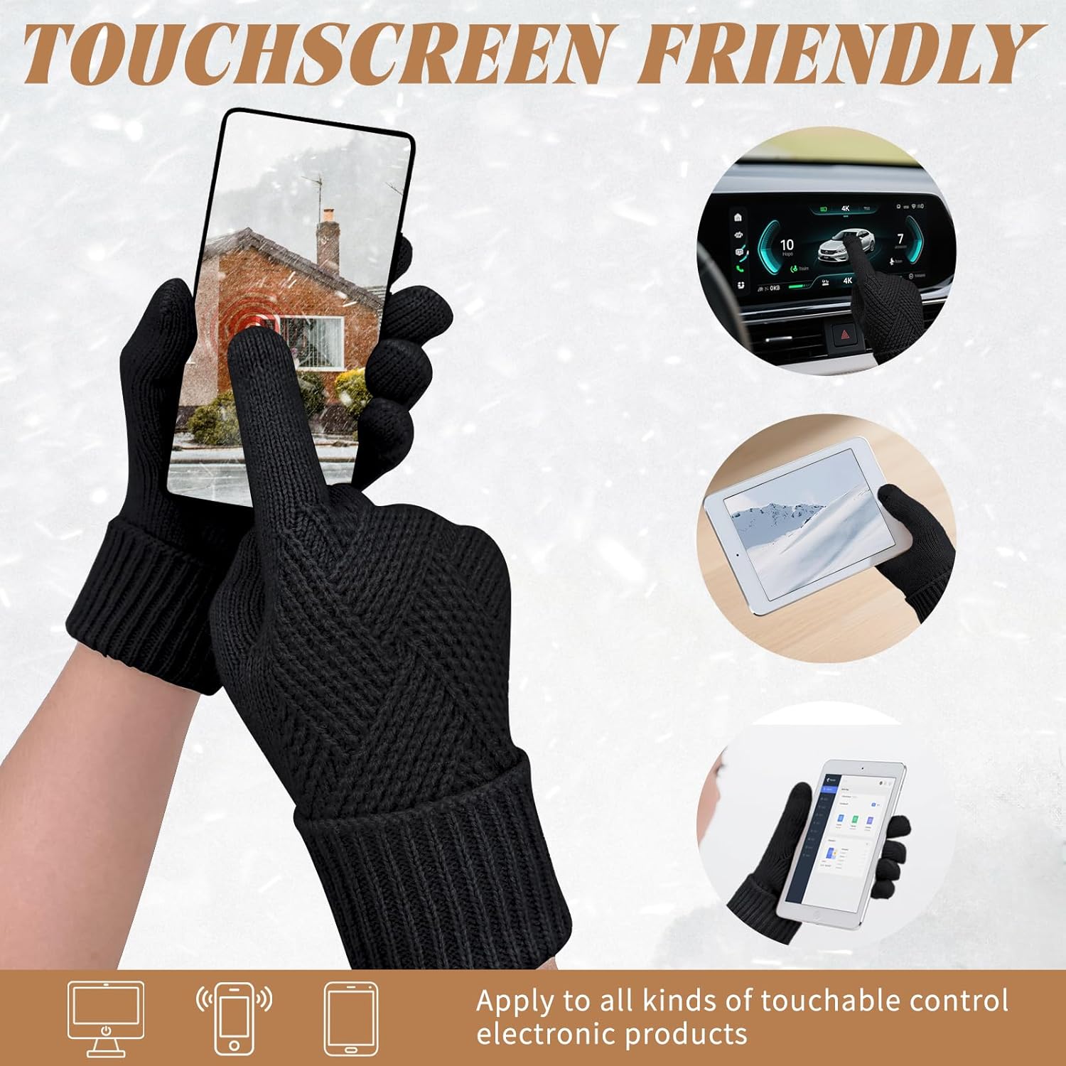 Beurlike Winter Wool Gloves for Women Elastic Thermal Knit Fleece Warm Gloves Touch Screen for Cold Weather Folding Cuffs - Image 4