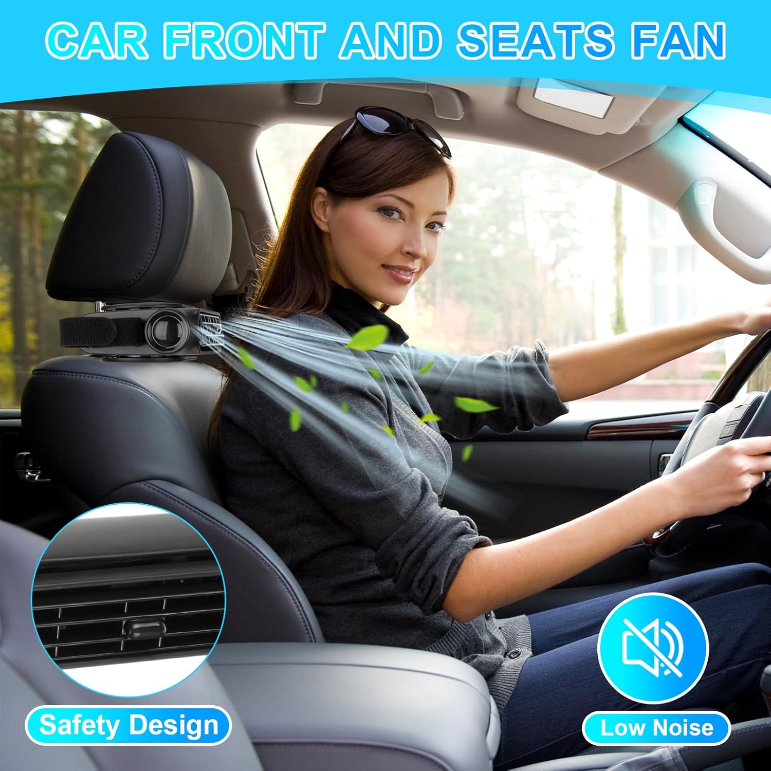 3 Pack Car Mounted Seat Back Cooling Fan USB Powered with Elastic Belt for Front and Back, 3 Wind Settings, Space Saving for Vehicle, Van, RV, Truck, SUV, Sedans