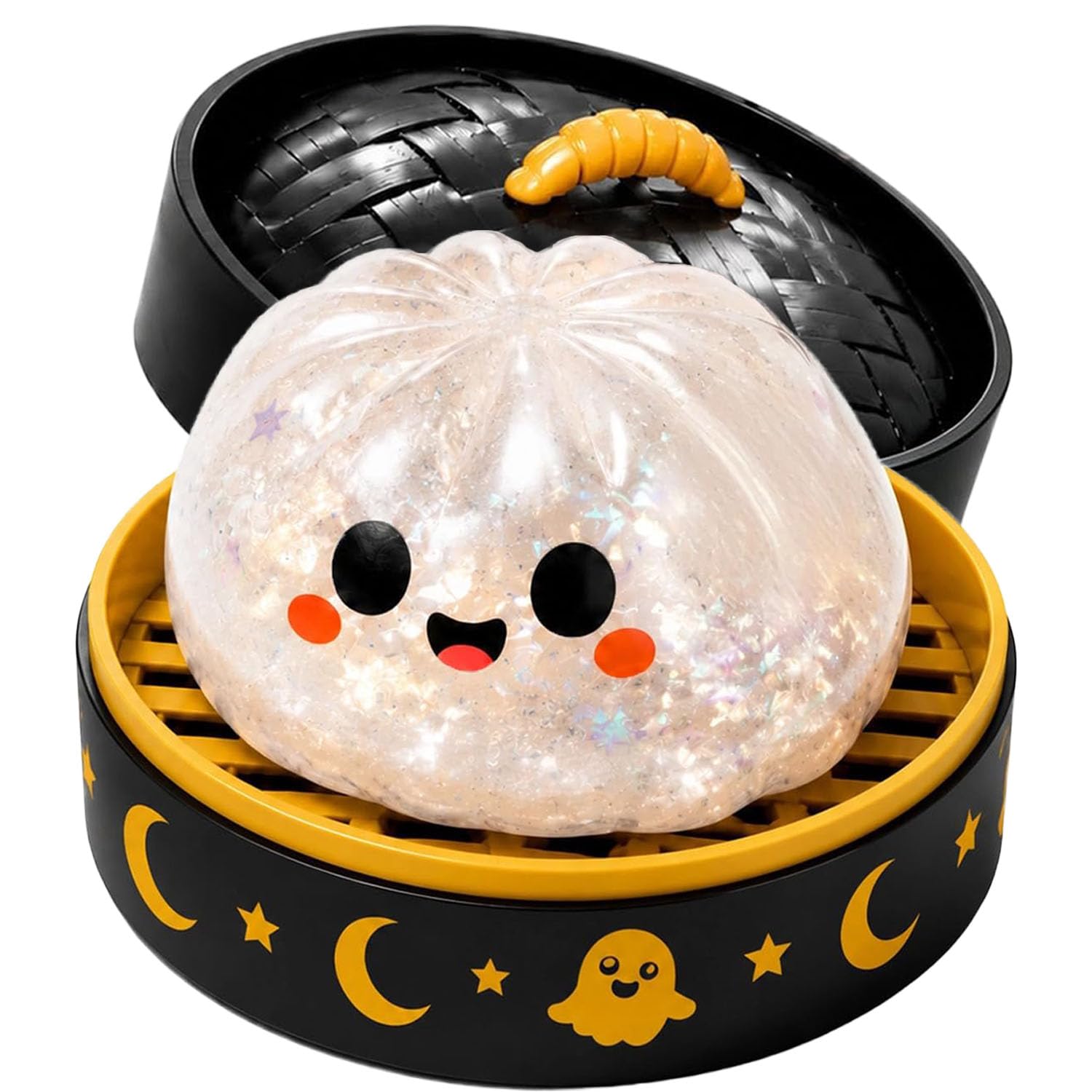 Halloween Steamed Bun Stress Toy, Dumpling Squishy Squeeze Toys with Food Steamer, Slow Rise Bao Bun Fidget Toy in Steamer, 10cm Sensory Squishy, Stress Relief Toy (A,10cm)