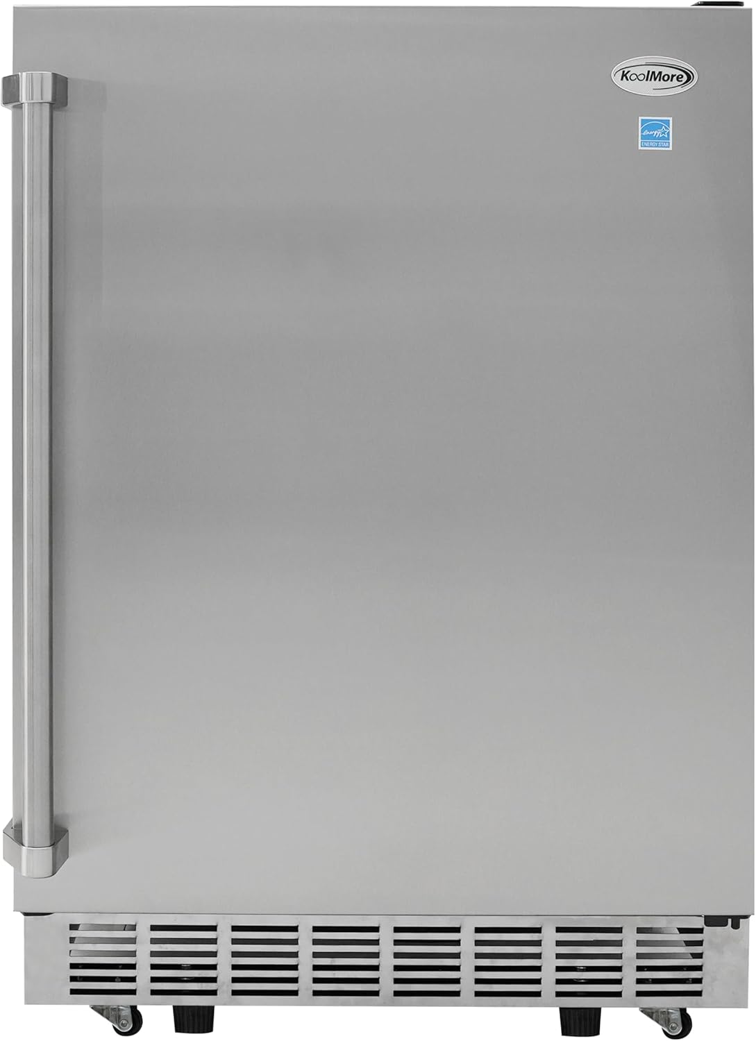 KoolMore 24 in. Outdoor Kitchen Stainless Steel Refrigerator 5.5 cu. ft. Capacity with Automatic defrost, Blue LED Lighting and IPX4 Rating, CSA Listed (KM-OKS-OFRC-58SS) KoolMore 24 in. Outdoor Kitchen Stainless Steel Refrigerator 5.5 cu. ft. Capacity with Automatic defrost, Blue LED Lighting and IPX4 Rating, CSA Listed (KM-OKS-OFRC-58SS)