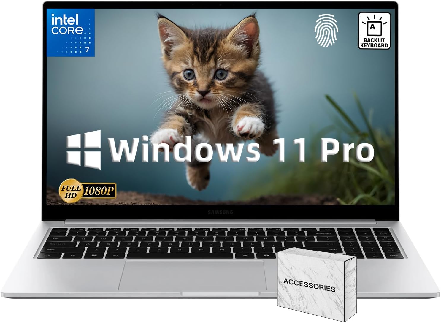 Samsung Galaxy Book4 Business Laptop - w/Accessories, Intel 10-Core 7-150U, 15.6" FHD Display, Backlit KB, Fingerprint Reader, Win 11 Pro, 16GB RAM, 1TB SSD 16GB RAM | 1TB SSD - Image 1 of 7